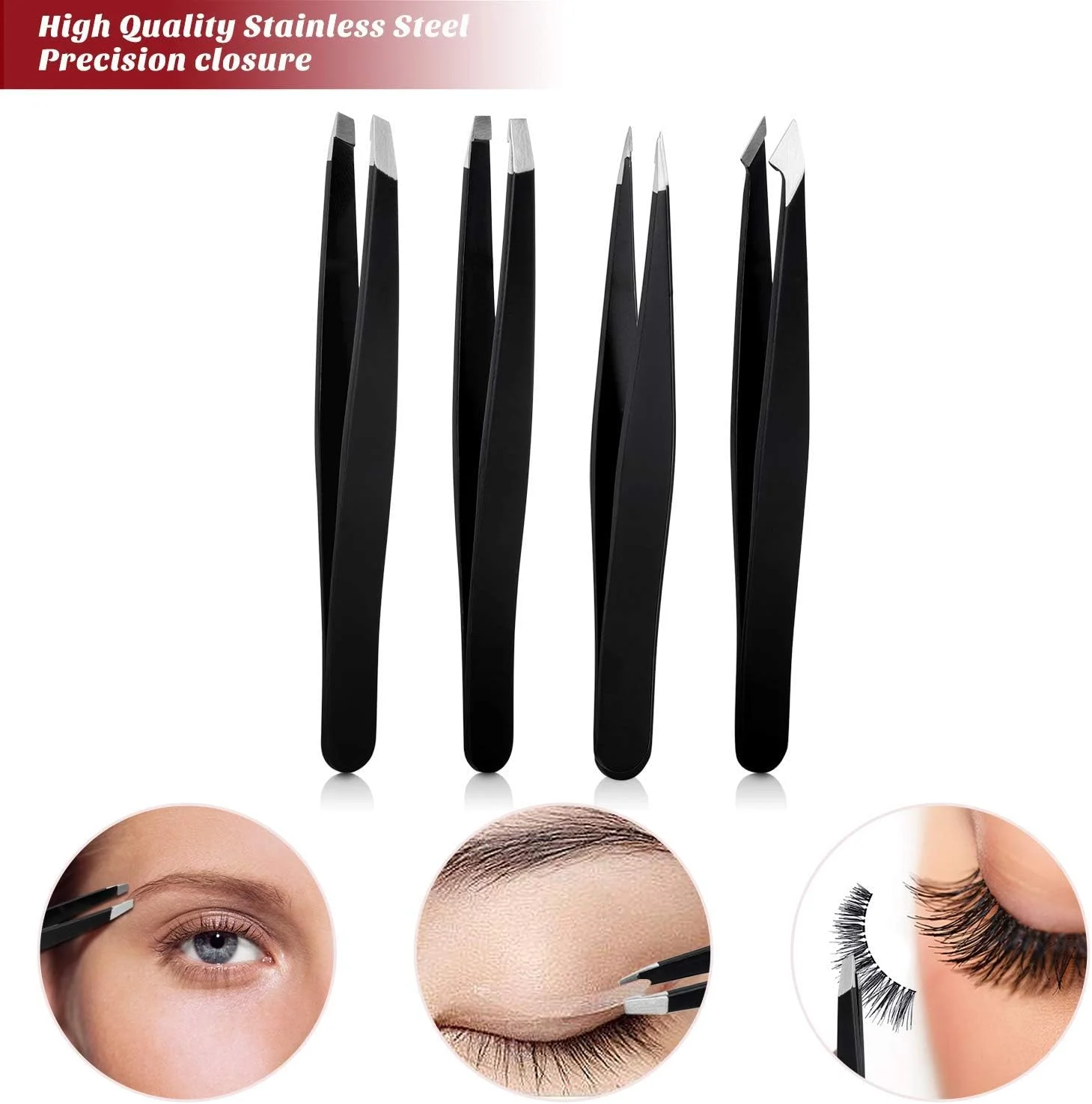 ست موچین Nnewvante - 5 عدد موچین استیل ضد زنگ حرفه ای با قیچی خمیده، بهترین موچین دقیق برای ابرو، برداشتن موهای زائد و موهای زیر پوستی به همراه کیف چرمی مسافرتی