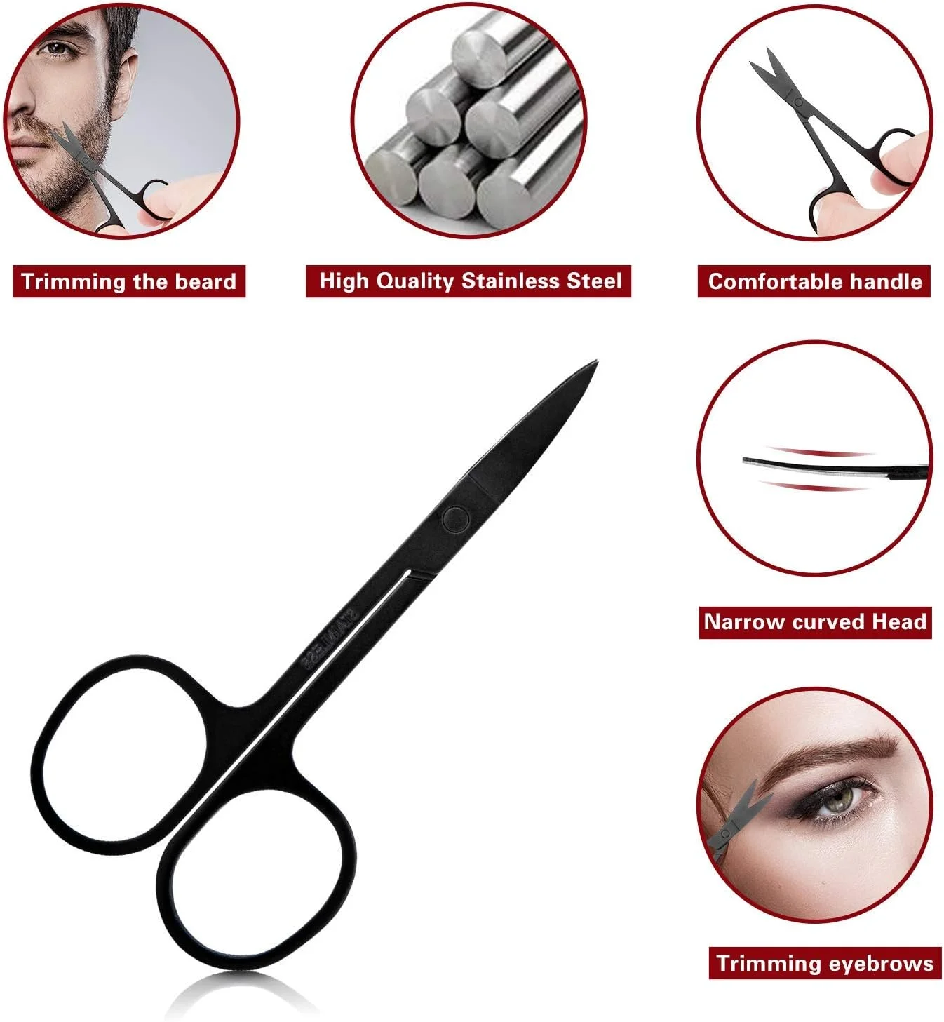 ست موچین Nnewvante - 5 عدد موچین استیل ضد زنگ حرفه ای با قیچی خمیده، بهترین موچین دقیق برای ابرو، برداشتن موهای زائد و موهای زیر پوستی به همراه کیف چرمی مسافرتی