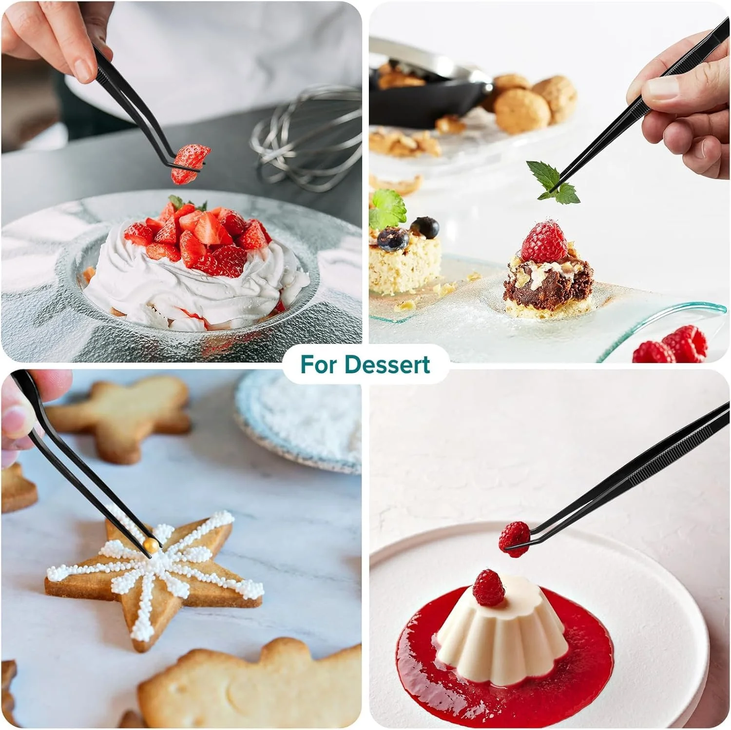 انبر آشپزی مشکی NJ OVERSEAS، 6.3 اینچ، انبر آشپزخانه برای چیدمان غذا، طراحی انبری استیل ضد زنگ، فورسپس سرنیزه ای دقیق با نوک ظریف افست - 1 عدد. انبر آشپزی مشکی NJ OVERSEAS، 6.3 اینچ، انبر آشپزخانه برای چیدمان غذا، طراحی انبری استیل ضد زنگ، فورسپس سرنیزه ای دقیق با نوک ظریف افست - 1 عدد.