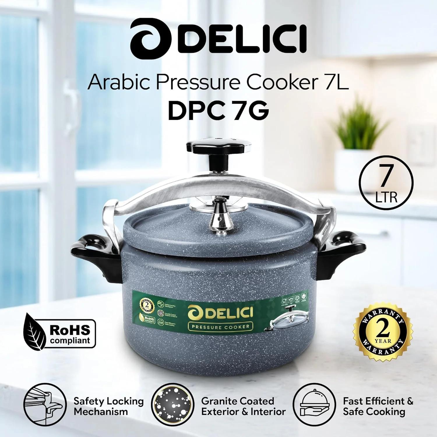 زودپز آلومینیومی 7 لیتری – دستگاه پخت و پز بادوام و ایمن با قفل ایمنی و پایه قوی DPC 7G