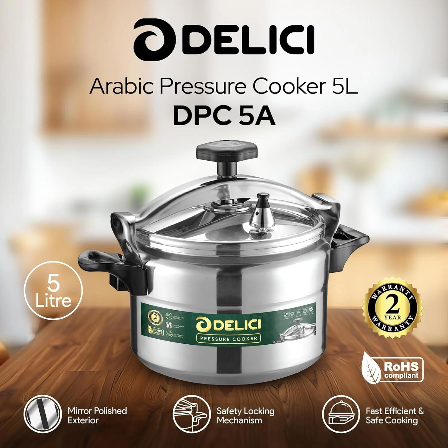 زودپز آلومینیومی 5 لیتری – DPC 5A | بدنه و درب بادوام | مکانیزم قفل ایمنی | پایه قوی | حلقه آب بندی با دوام