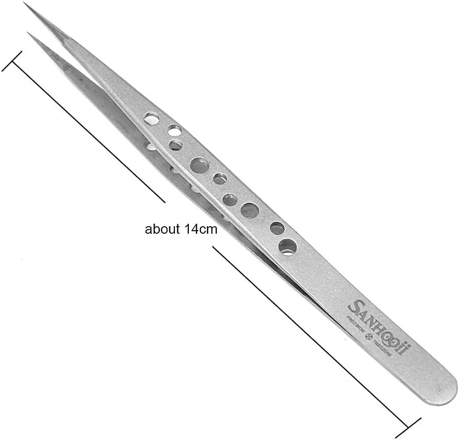 ست موچین Sanhooii شامل 4 عدد موچین ضد الکتریسیته ساکن از جنس استیل ضد زنگ دقیق ESD، 2 عدد صاف و 2 عدد خمیده برای ابزار تعمیرات الکترونیک، جواهرسازی، صنعت، نقره ای ست موچین Sanhooii شامل 4 عدد موچین ضد الکتریسیته ساکن از جنس استیل ضد زنگ دقیق ESD، 2 عدد صاف و 2 عدد خمیده برای ابزار تعمیرات الکترونیک، جواهرسازی، صنعت، نقره ای