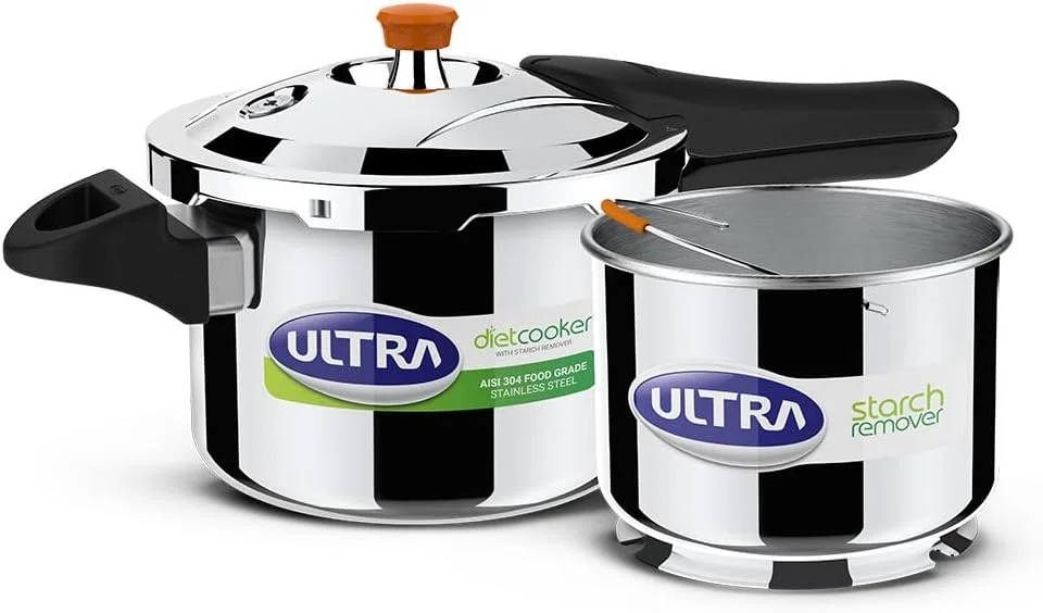 Ultra 3-Liter Duracook Dietcooker Stainless Steel Outer Lid Pressure Cooker with Starch Remover Ultra 3-Liter Duracook Dietcooker Stainless Steel Outer Lid Pressure Cooker with Starch Remover