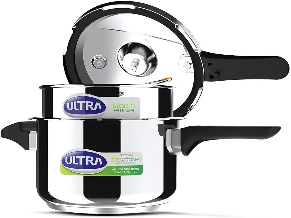 Ultra 3-Liter Duracook Dietcooker Stainless Steel Outer Lid Pressure Cooker with Starch Remover Ultra 3-Liter Duracook Dietcooker Stainless Steel Outer Lid Pressure Cooker with Starch Remover