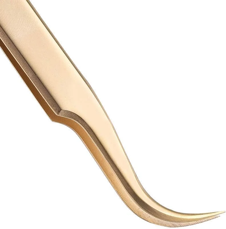 ست موچین اکستنشن مژه Ms.Queen - موچین های دقیق برای اکستنشن مژه های والیوم 2D-6D و تکی با کیف نگهداری PU - طلایی (موچین خمیده/M003-4)