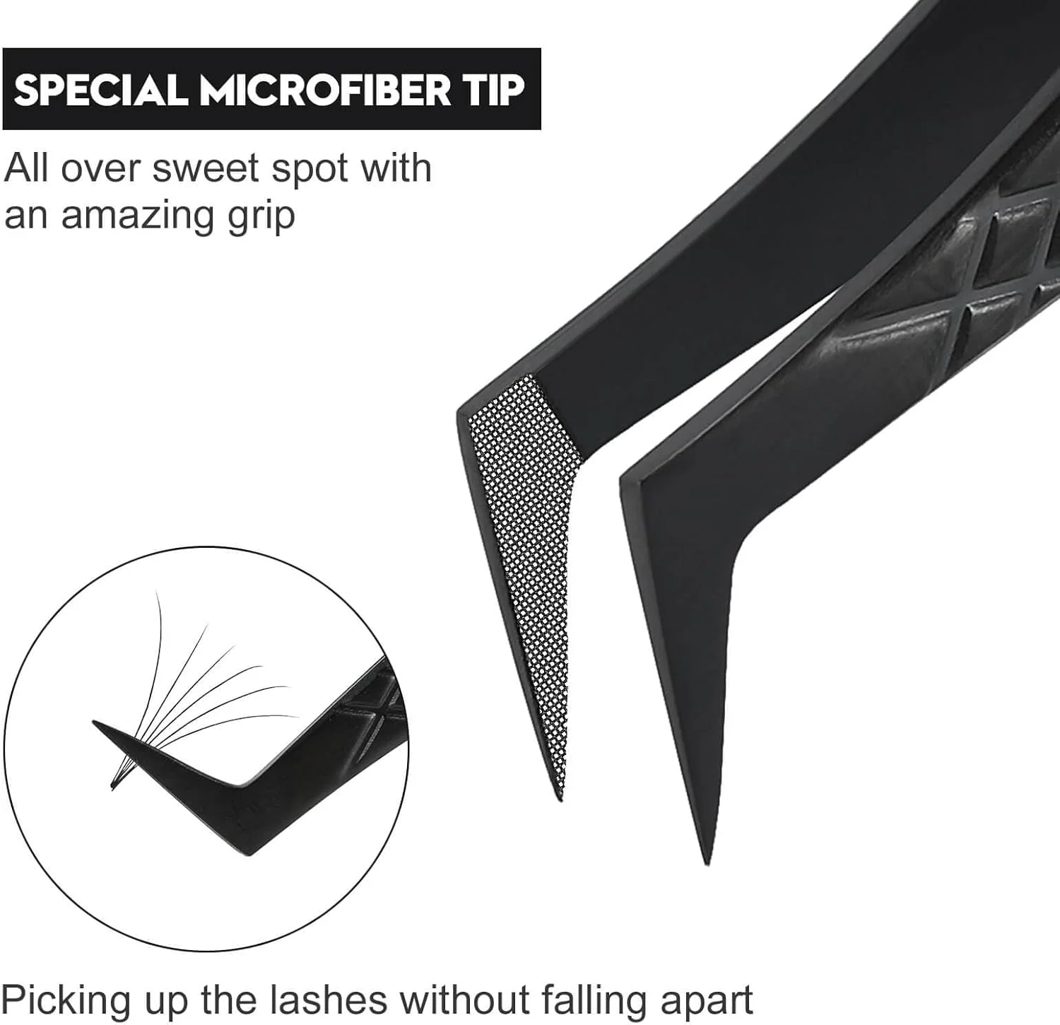 موچین مژه نوک فیبری Ms.Queen، موچین اکستنشن مژه L شکل با نوک الماسی دقیق، مشکی