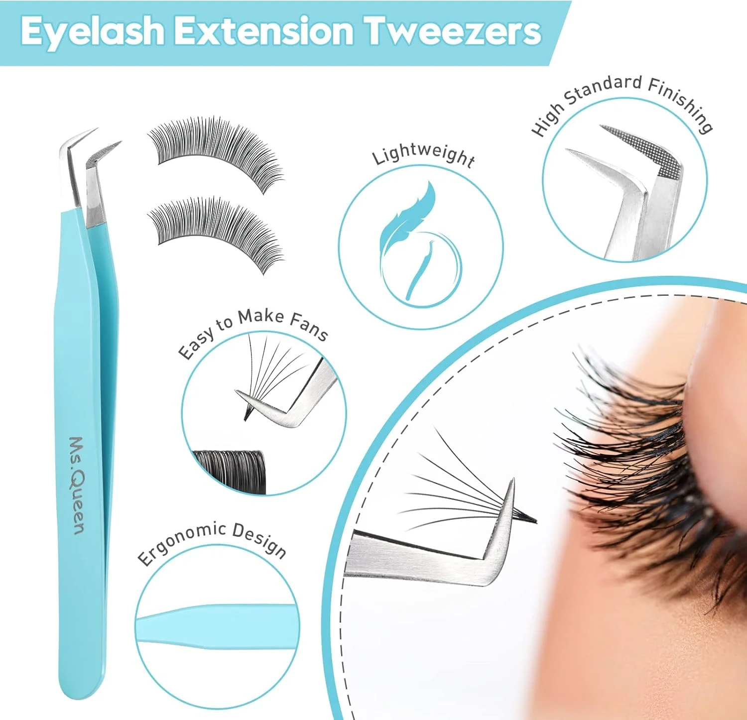 موچین والیوم Ms.Queen برای اکستنشن مژه، موچین مژه نوک فیبری با گیره، موچین مژه والیوم مگا مدل L شکل، آبی موچین والیوم Ms.Queen برای اکستنشن مژه، موچین مژه نوک فیبری با گیره، موچین مژه والیوم مگا مدل L شکل، آبی