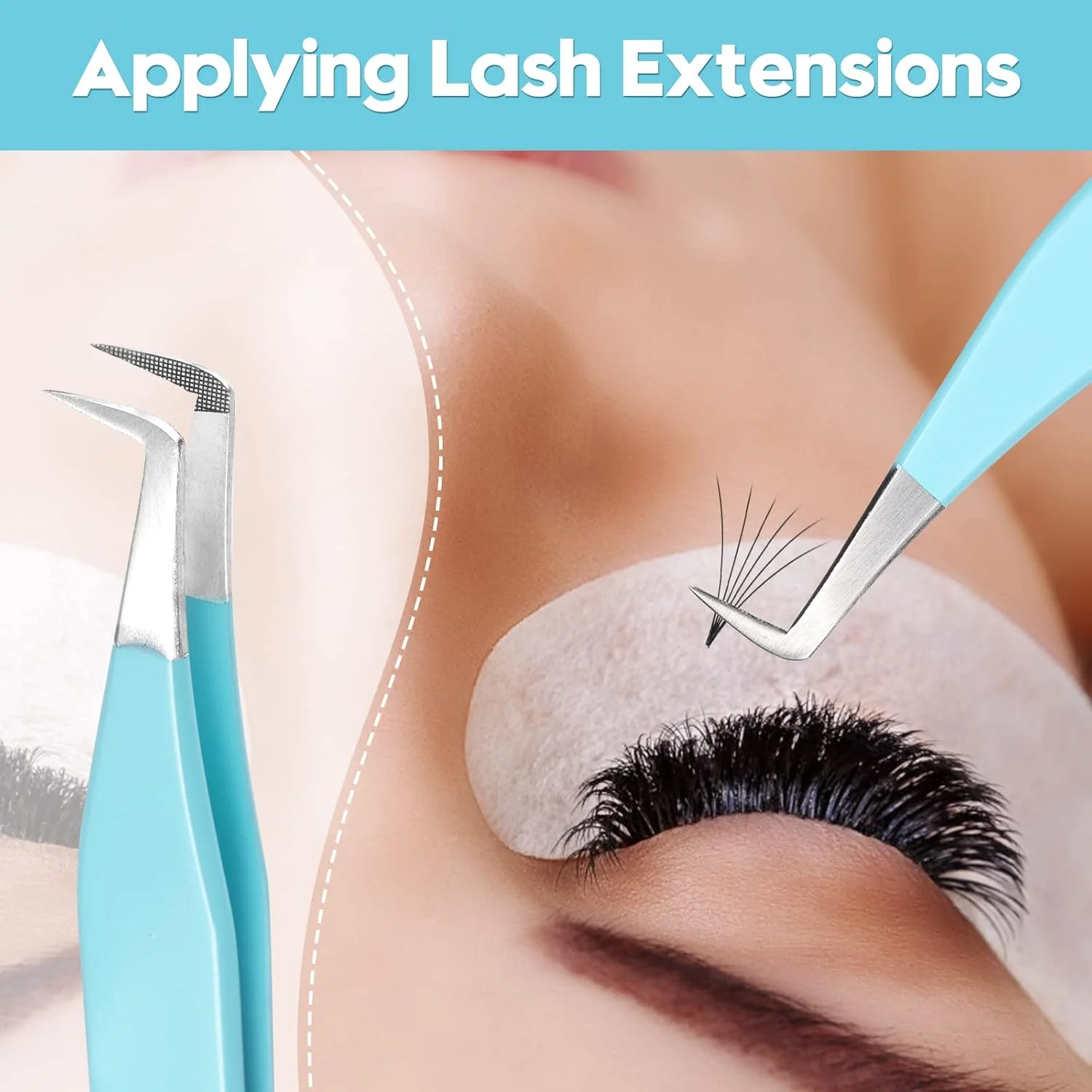 موچین والیوم Ms.Queen برای اکستنشن مژه، موچین مژه نوک فیبری با گیره، موچین مژه والیوم مگا مدل L شکل، آبی موچین والیوم Ms.Queen برای اکستنشن مژه، موچین مژه نوک فیبری با گیره، موچین مژه والیوم مگا مدل L شکل، آبی