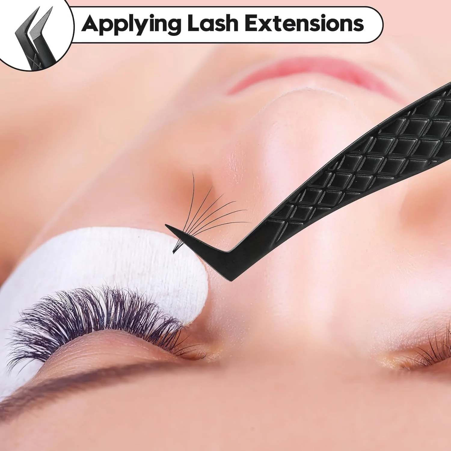 موچین مژه نوک فیبری Ms.Queen، موچین اکستنشن مژه L شکل با نوک الماسی دقیق، مشکی