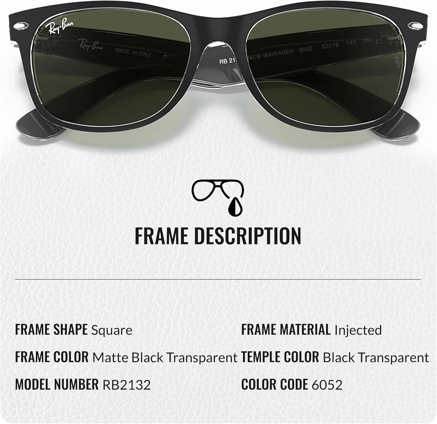 عینک آفتابی ری بن مدل RB2132 New Wayfarer Color Mix با فریم مربعی به همراه کیت نگهداری عینک - مناسب بینی های بلند - عینک آفتابی مربعی