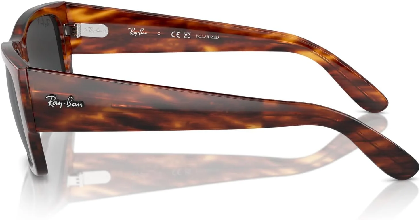 عینک آفتابی مربعی Ray-Ban Carlos 0RB0947S، هاوانای راه راه / مشکی پلاریزه