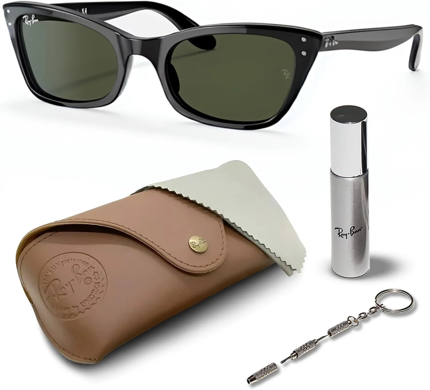 عینک آفتابی زنانه ری بن مدل RB2299 Lady Burbank با فریم چشم گربه ای به همراه کیت عینک - عینک آفتابی کلاسیک و ماندگار