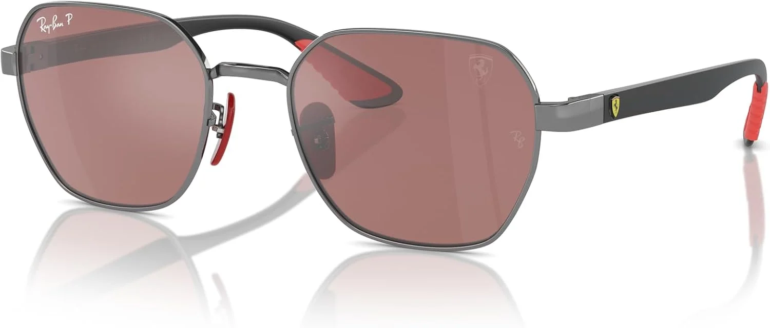 عینک آفتابی مربعی ری بن RB3794M کالکشن اسکودریا فراری Chromance، Gunmetal/بنفش آینه ای نقره ای پلاریزه، 54 میلی متر