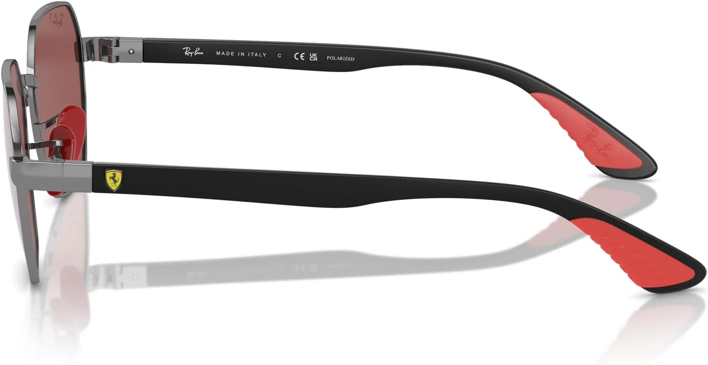 عینک آفتابی مربعی ری بن RB3794M کالکشن اسکودریا فراری Chromance، Gunmetal/بنفش آینه ای نقره ای پلاریزه، 54 میلی متر