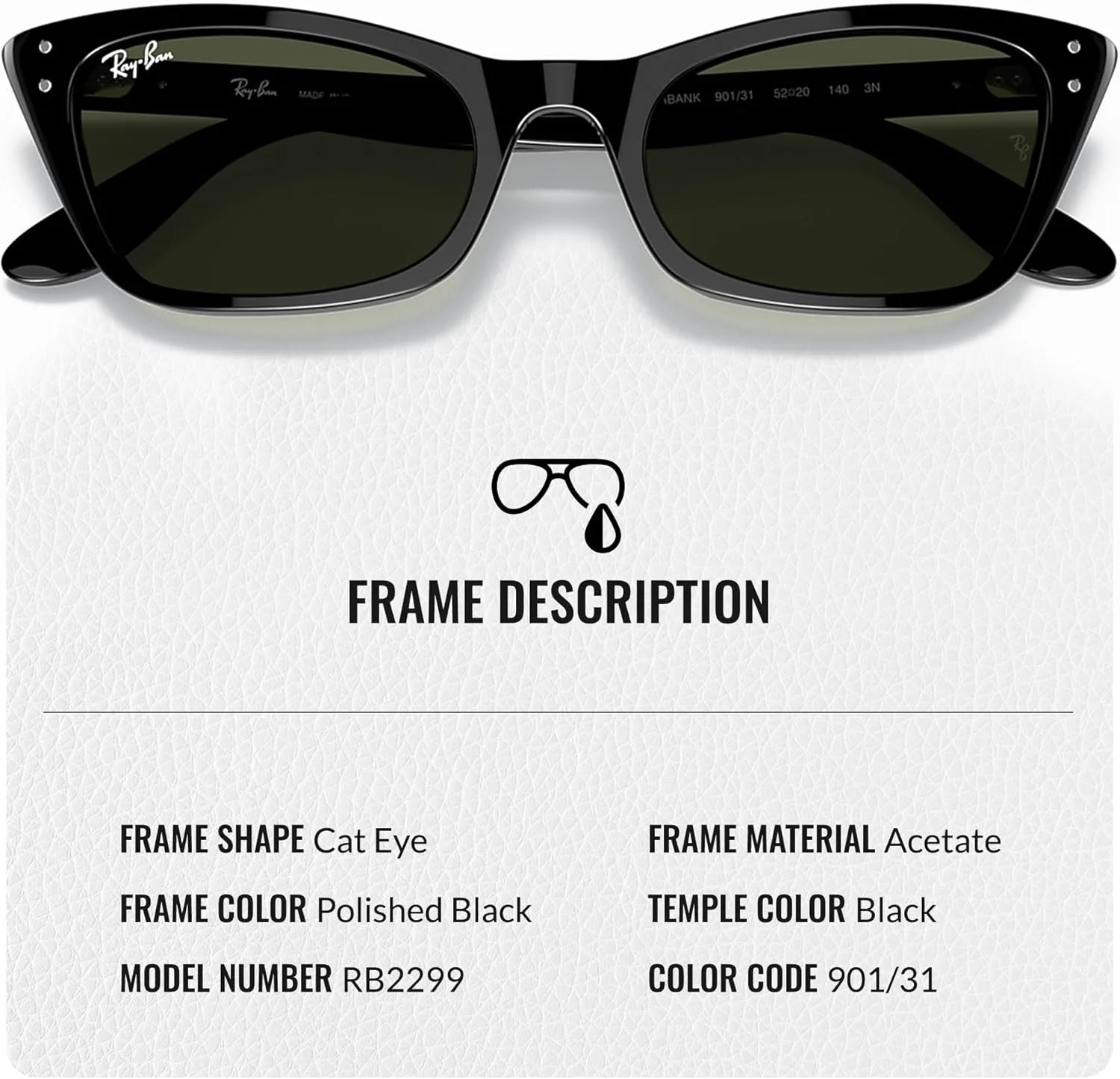 عینک آفتابی زنانه ری بن مدل RB2299 Lady Burbank با فریم چشم گربه ای به همراه کیت عینک - عینک آفتابی کلاسیک و ماندگار