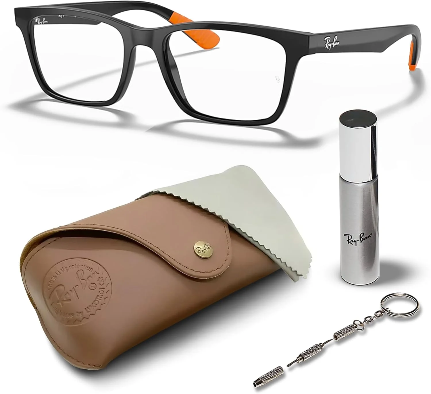 عینک طبی زنانه ری بن مدل RB7025 با فریم مربعی به همراه کیت مراقبت