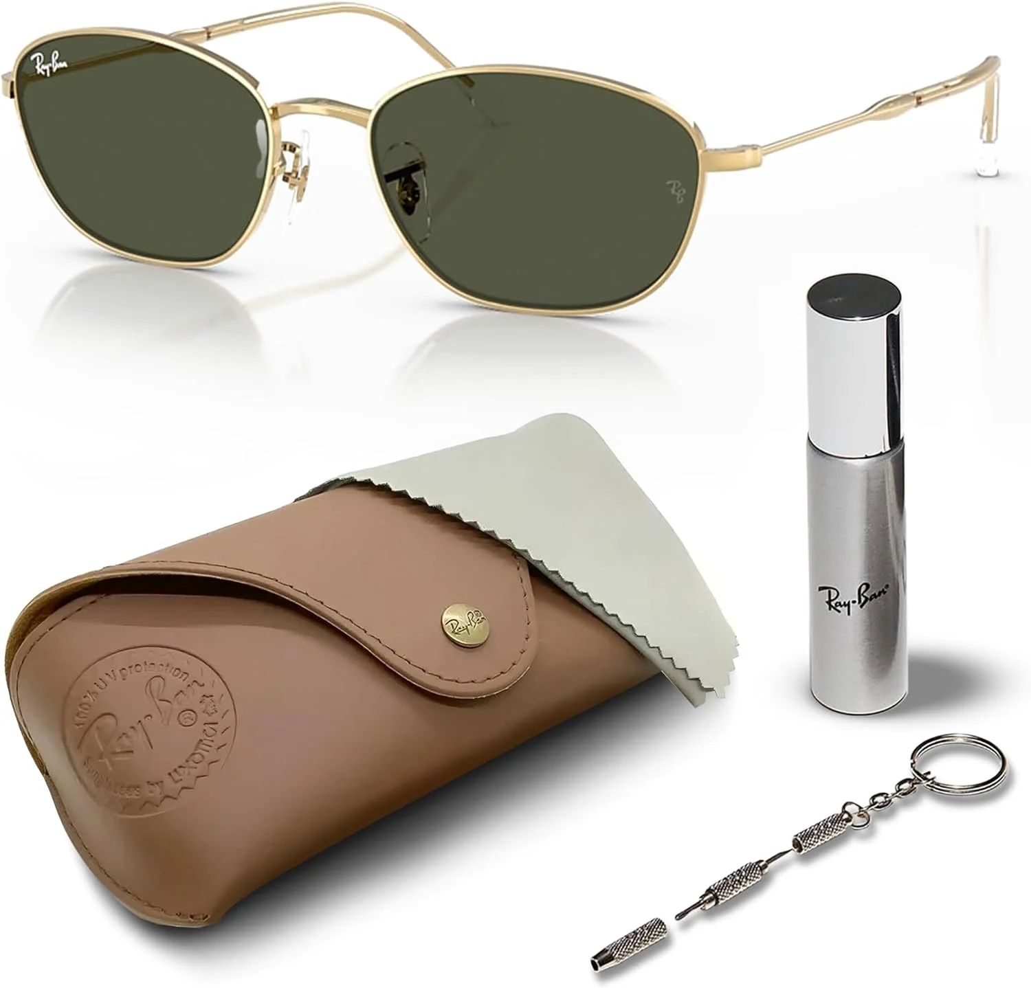 عینک آفتابی ری بن مدل RB3749 با فریم مربعی-گرد به همراه کیت رسمی عینک