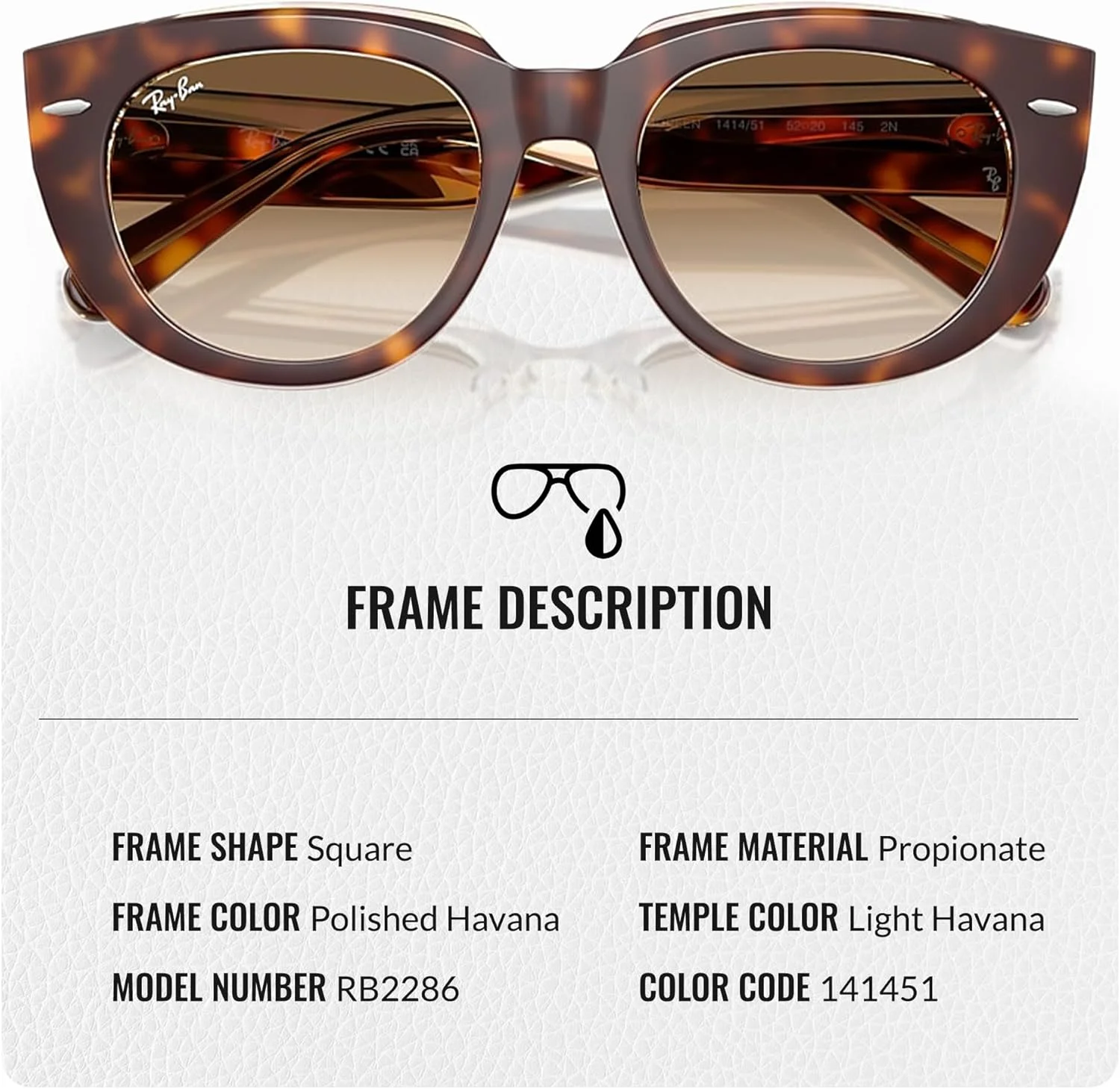 عینک آفتابی ری بن مدل RB2286 DOREEN با فریم مربعی به همراه کیت رسمی عینک