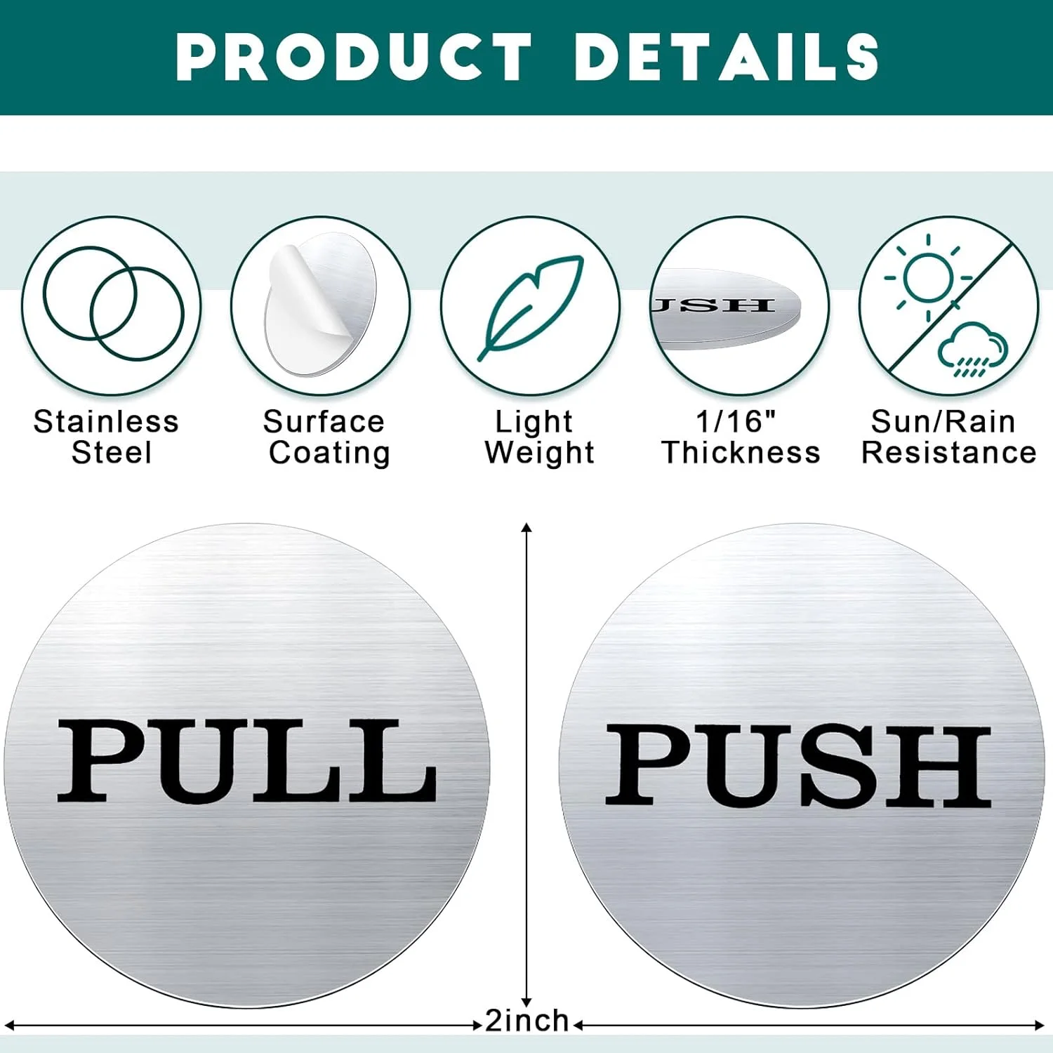 تابلوهای درِ فشاری و کششی گرد Sieral، 20 عدد، 2 اینچی، استیل ضد زنگ 304، برچسب های درِ کششی و فشاری، نقره ای مات، برچسب های ایمنی چسبی برای دفتر کار، خانه، پنجره، کافه، رستوران تابلوهای درِ فشاری و کششی گرد Sieral، 20 عدد، 2 اینچی، استیل ضد زنگ 304، برچسب های درِ کششی و فشاری، نقره ای مات، برچسب های ایمنی چسبی برای دفتر کار، خانه، پنجره، کافه، رستوران