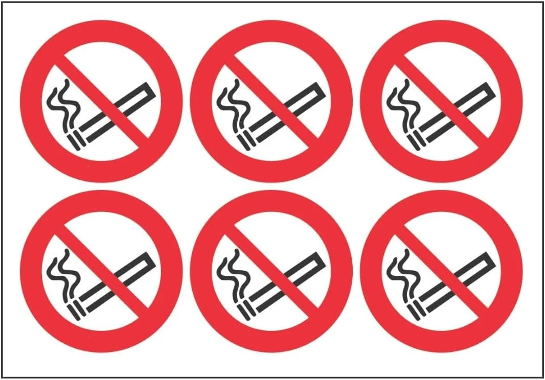 برچسب های وینیل سیگار کشیدن ممنوع V Safety روی یک برگه قطر 75 میلی متر - وینیل خود چسب - برگه 6 تایی علامت ایمنی