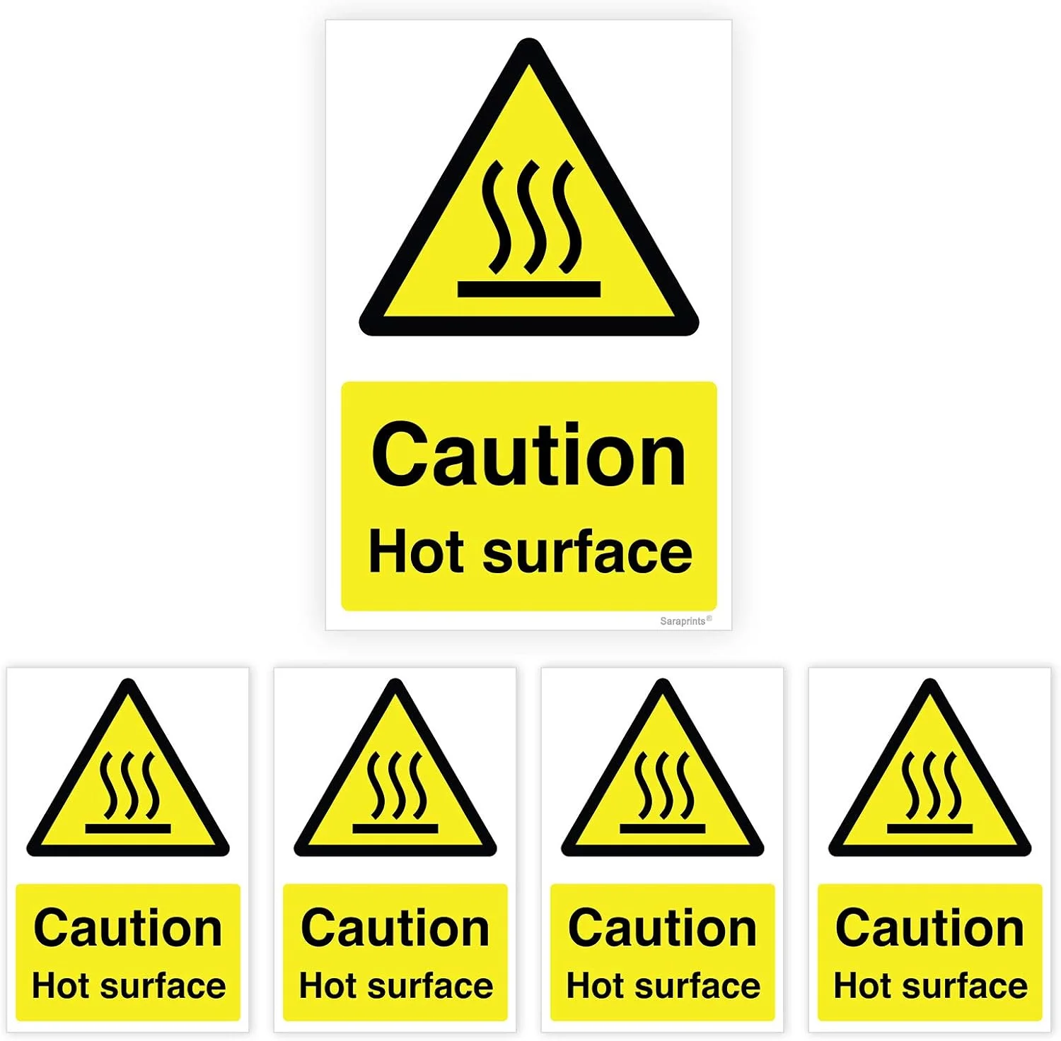 برچسب های احتیاط سطح داغ سارا پرینتز، بسته 5 عددی (100x150 میلی متر) - برچسب ایمنی آشپزخانه سرخ کن