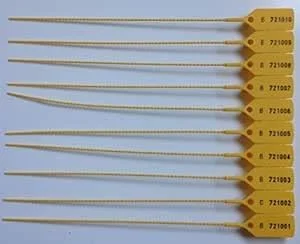 ۱۰۰ عدد بست امنیتی زرد رنگ شماره دار پلمپ پلاستیکی ضد دستکاری مناسب چمدان و مصارف پزشکی