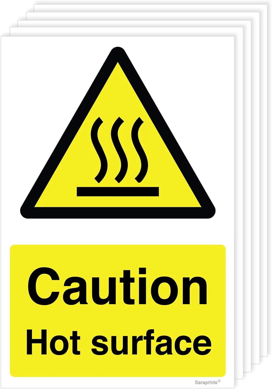 برچسب های احتیاط سطح داغ سارا پرینتز، بسته 5 عددی (100x150 میلی متر) - برچسب ایمنی آشپزخانه سرخ کن