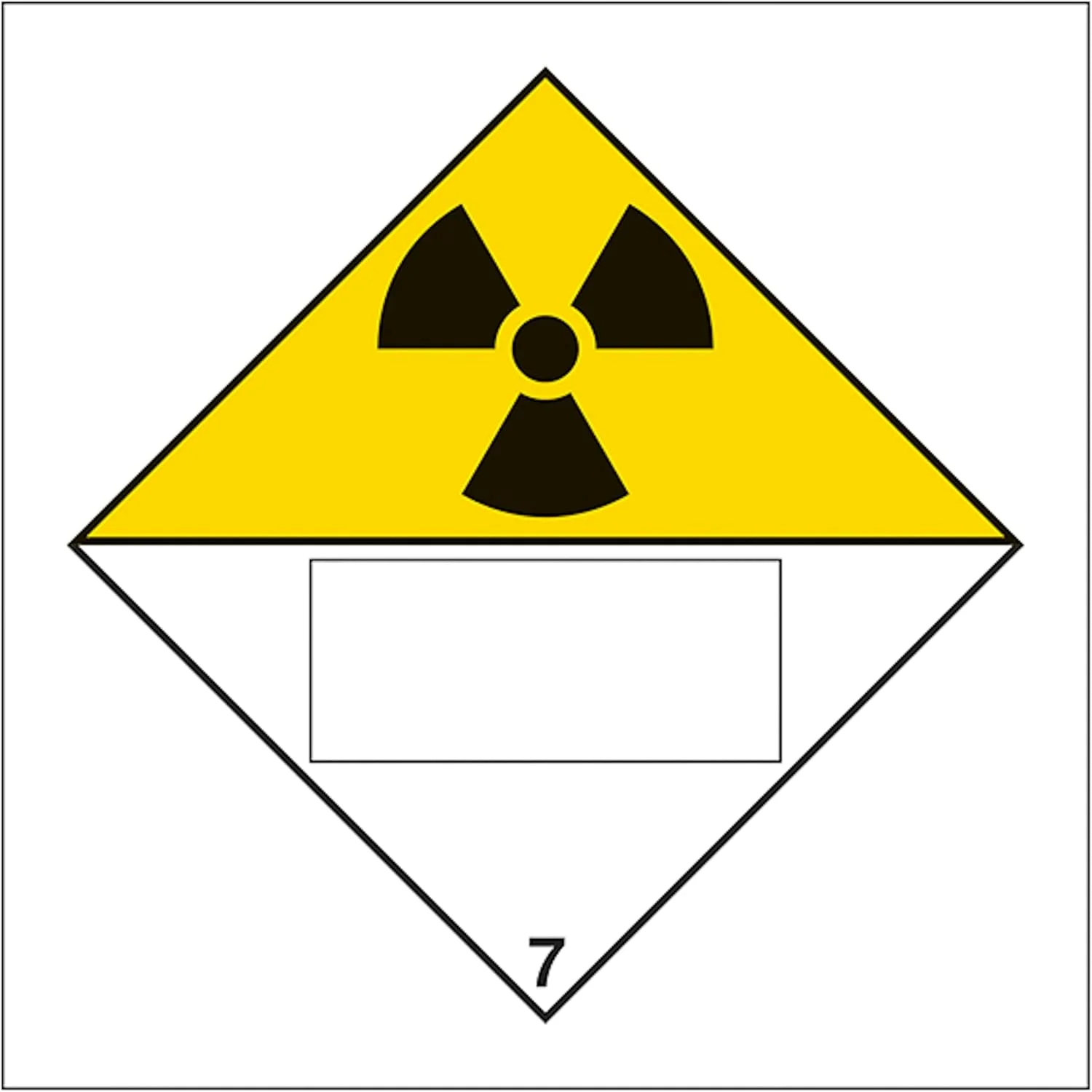 برچسب خطر مواد رادیواکتیو V Safety Radioactive 7 با شماره UN، ابعاد 100x100 میلی متر - علامت ایمنی پلاستیکی سخت 1 میلی متری شب تاب