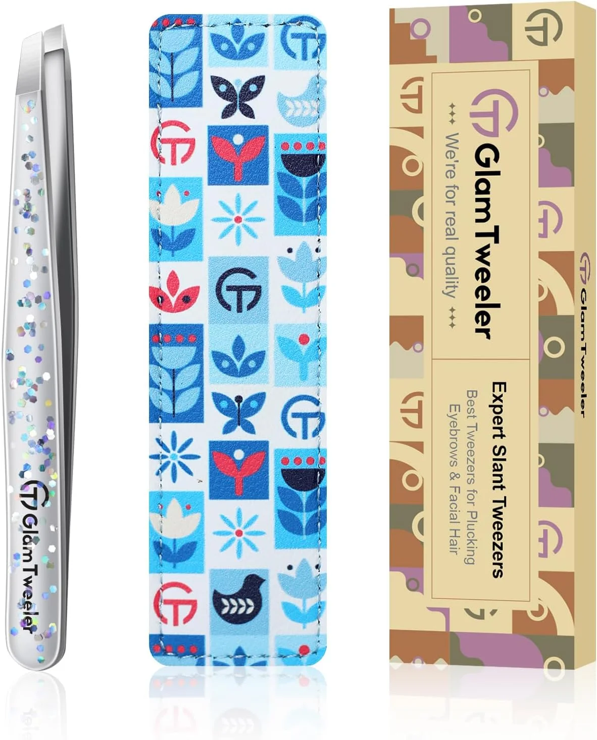 موچین حرفه ای برداشتن موی ابرو با کیف چرمی، موچین استیل ضد زنگ نوک اریب با دقت بالا GlamTweeler برای آقایان و بانوان (نقره ای براق) موچین حرفه ای برداشتن موی ابرو با کیف چرمی، موچین استیل ضد زنگ نوک اریب با دقت بالا GlamTweeler برای آقایان و بانوان (نقره ای براق)