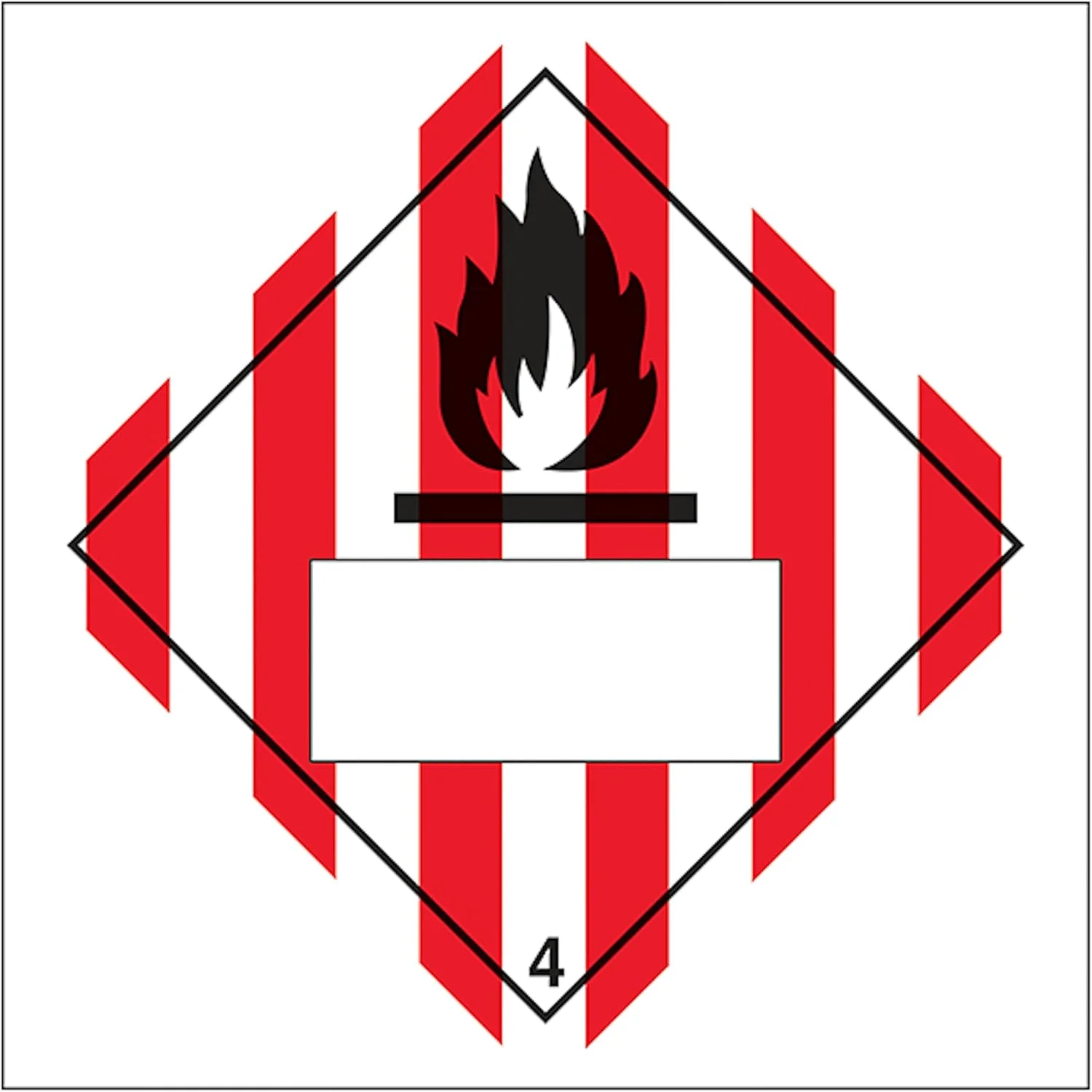 برچسب خطر مواد جامد آتش‌زا با علامت V و شماره سازمان ملل، 100x100 میلی‌متر - علامت ایمنی پلاستیکی سخت 1 میلی‌متری شب‌تاب