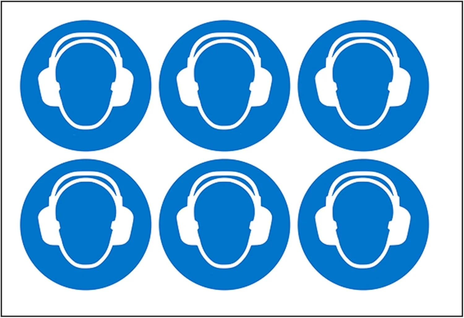 برچسب های محافظ گوش ایمنی V، جنس وینیل، روی برگه، قطر 100 میلی متر - وینیل خود چسب - برگه 6 تایی علامت ایمنی