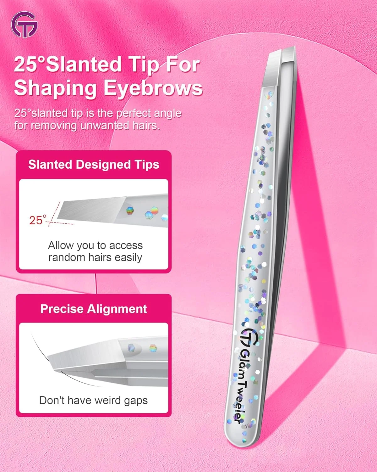 موچین حرفه ای برداشتن موی ابرو با کیف چرمی، موچین استیل ضد زنگ نوک اریب با دقت بالا GlamTweeler برای آقایان و بانوان (نقره ای براق) موچین حرفه ای برداشتن موی ابرو با کیف چرمی، موچین استیل ضد زنگ نوک اریب با دقت بالا GlamTweeler برای آقایان و بانوان (نقره ای براق)