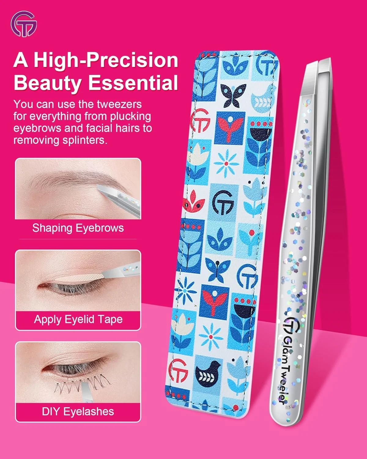 موچین حرفه ای برداشتن موی ابرو با کیف چرمی، موچین استیل ضد زنگ نوک اریب با دقت بالا GlamTweeler برای آقایان و بانوان (نقره ای براق) موچین حرفه ای برداشتن موی ابرو با کیف چرمی، موچین استیل ضد زنگ نوک اریب با دقت بالا GlamTweeler برای آقایان و بانوان (نقره ای براق)