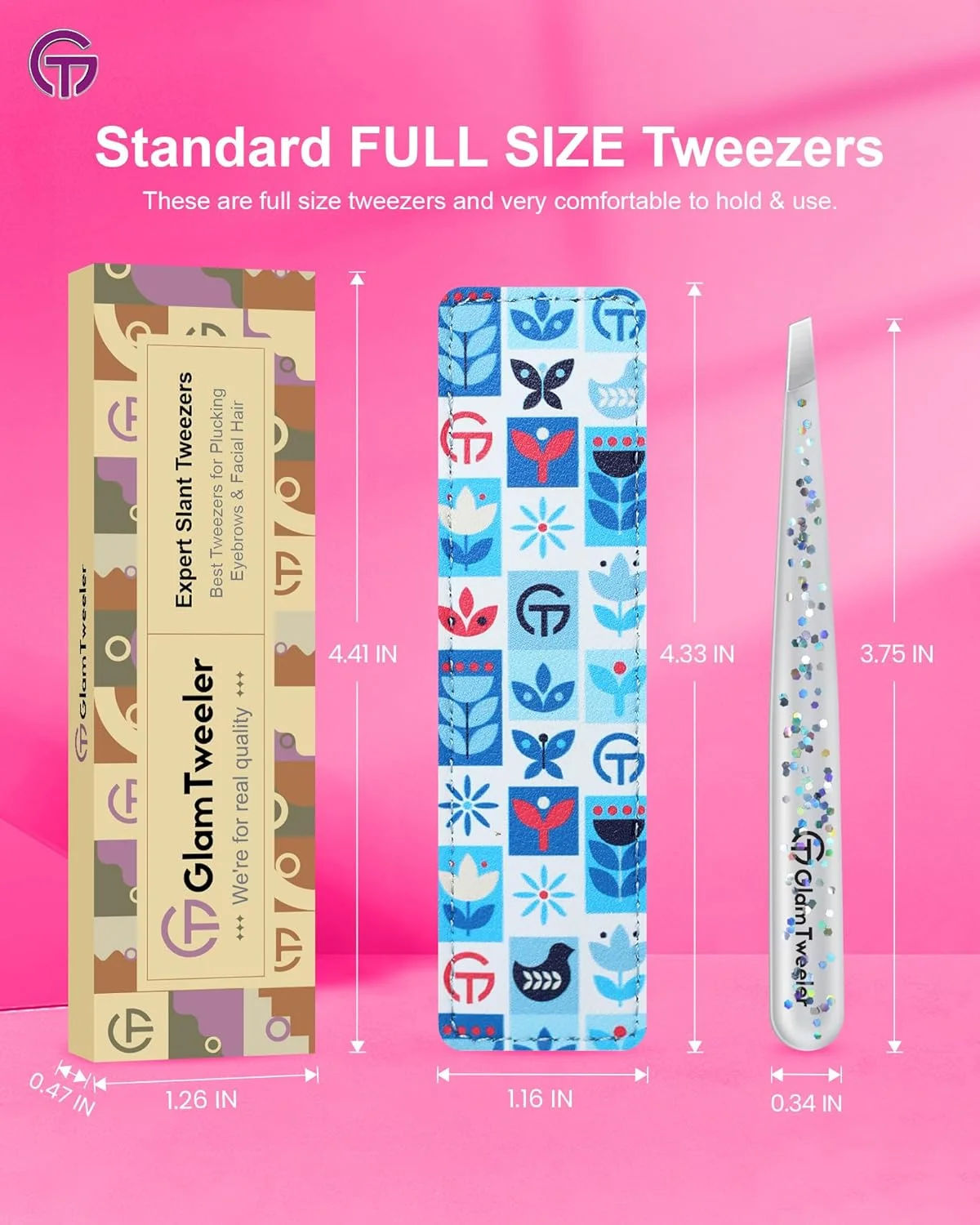 موچین حرفه ای برداشتن موی ابرو با کیف چرمی، موچین استیل ضد زنگ نوک اریب با دقت بالا GlamTweeler برای آقایان و بانوان (نقره ای براق) موچین حرفه ای برداشتن موی ابرو با کیف چرمی، موچین استیل ضد زنگ نوک اریب با دقت بالا GlamTweeler برای آقایان و بانوان (نقره ای براق)