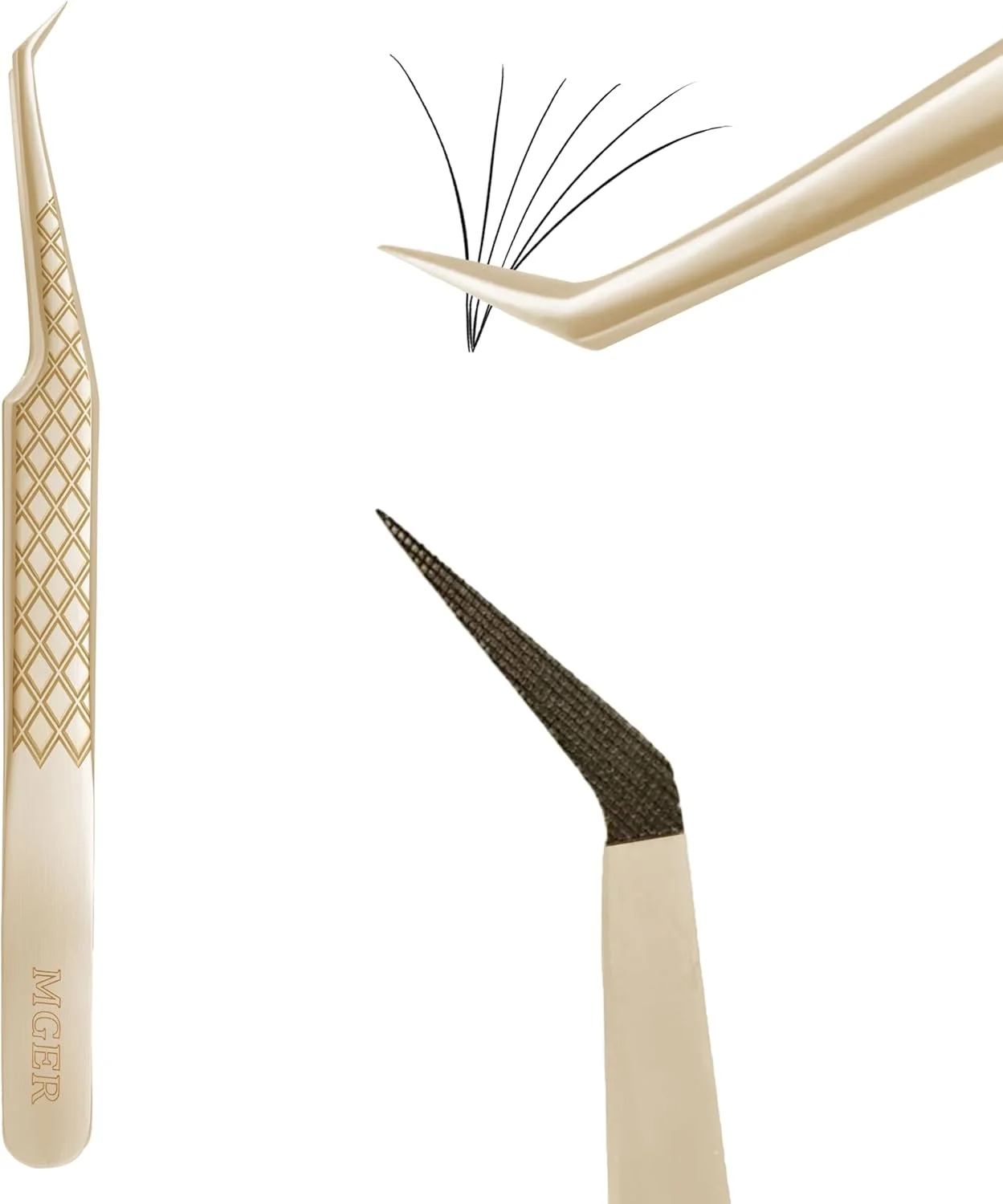 موچین مژه MGER برای اکستنشن مژه، الماس گیره 45 درجه نوک فیبر موچین اکستنشن مژه والیوم، طلایی (موچین 45 درجه) موچین مژه MGER برای اکستنشن مژه، الماس گیره 45 درجه نوک فیبر موچین اکستنشن مژه والیوم، طلایی (موچین 45 درجه)