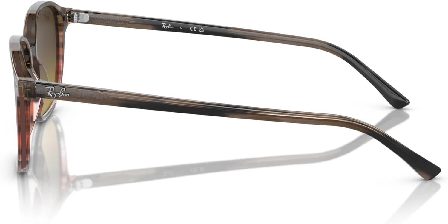 عینک آفتابی унисекс Ray-Ban، فریم راه راه قهوه ای و قرمز، لنزهای قهوه ای، 53 میلی متر، فریم راه راه قهوه ای و قرمز، لنزهای قهوه ای، 53 میلی متر