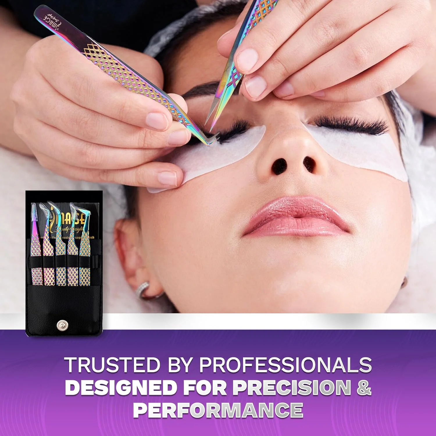 ست موچین مژه فولاد ژاپنی IMAGE شامل 5 عدد با کیف چرمی، موچین مژه حرفه ای برای اکستنشن مژه - نوک های تیتانیومی، 90 و 45 درجه، موچین اکستنشن مژه نوک تیز (چند رنگ) ست موچین مژه فولاد ژاپنی IMAGE شامل 5 عدد با کیف چرمی، موچین مژه حرفه ای برای اکستنشن مژه - نوک های تیتانیومی، 90 و 45 درجه، موچین اکستنشن مژه نوک تیز (چند رنگ)