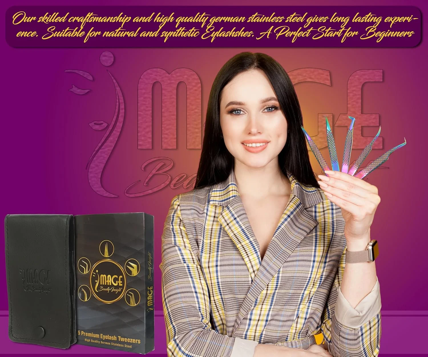 ست موچین مژه فولاد ژاپنی IMAGE شامل 5 عدد با کیف چرمی، موچین مژه حرفه ای برای اکستنشن مژه - نوک های تیتانیومی، 90 و 45 درجه، موچین اکستنشن مژه نوک تیز (چند رنگ) ست موچین مژه فولاد ژاپنی IMAGE شامل 5 عدد با کیف چرمی، موچین مژه حرفه ای برای اکستنشن مژه - نوک های تیتانیومی، 90 و 45 درجه، موچین اکستنشن مژه نوک تیز (چند رنگ)