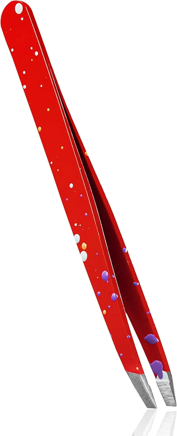 Rubis Tweezers Action Painting - Oblique, Fine and Pointed - Tweezers for Eyebrow Plucking - Slanted Tip for Hair Removal - Professional Tweezers - Red Rubis Tweezers Action Painting - Oblique, Fine and Pointed - Tweezers for Eyebrow Plucking - Slanted Tip for Hair Removal - Professional Tweezers - Red