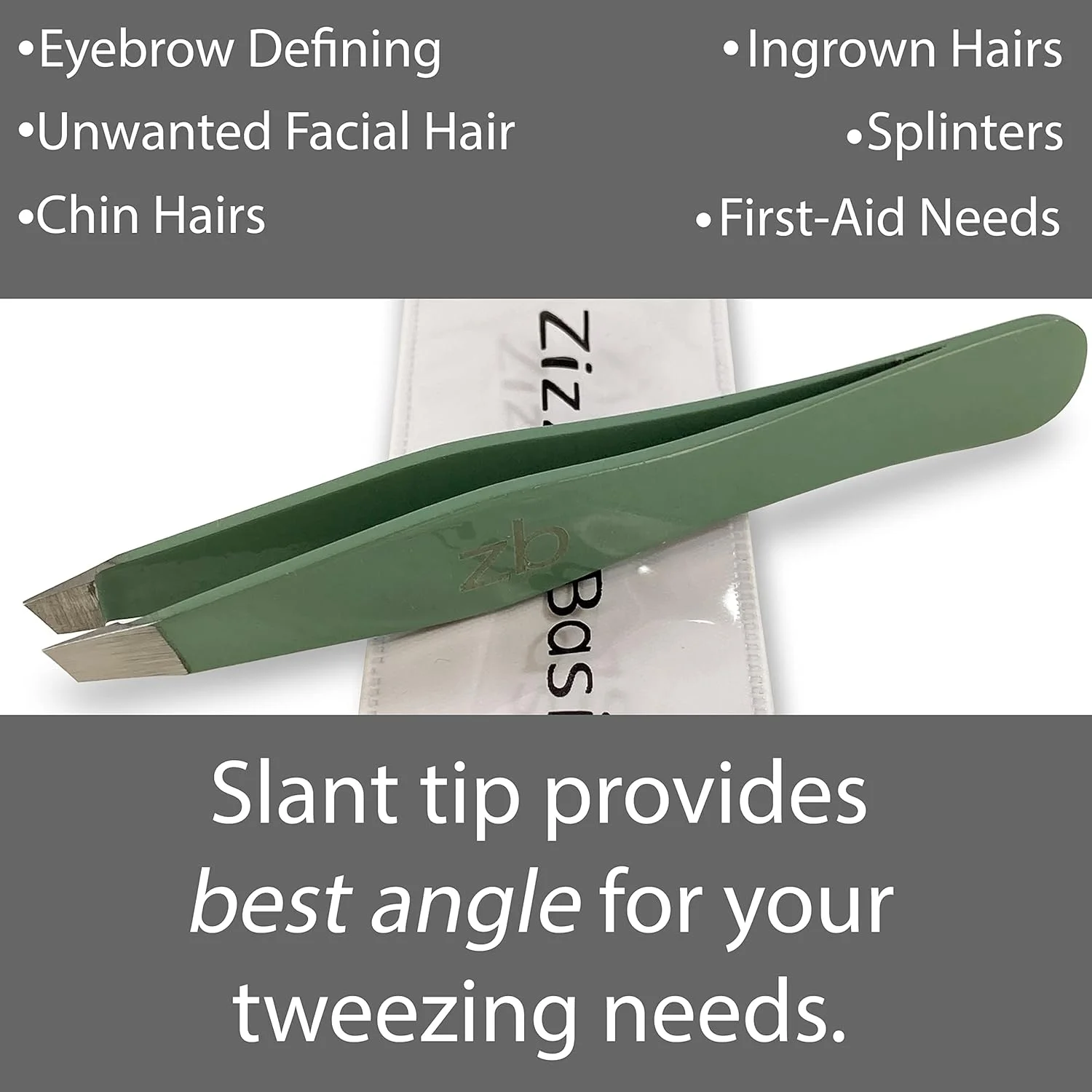 موچین Zizzili Basics - فولاد ضد زنگ درجه جراحی - نوک مورب برای حالت دادن حرفه ای ابرو و از بین بردن موهای صورت - همراه با کیف محافظ (Sage) موچین Zizzili Basics - فولاد ضد زنگ درجه جراحی - نوک مورب برای حالت دادن حرفه ای ابرو و از بین بردن موهای صورت - همراه با کیف محافظ (Sage)