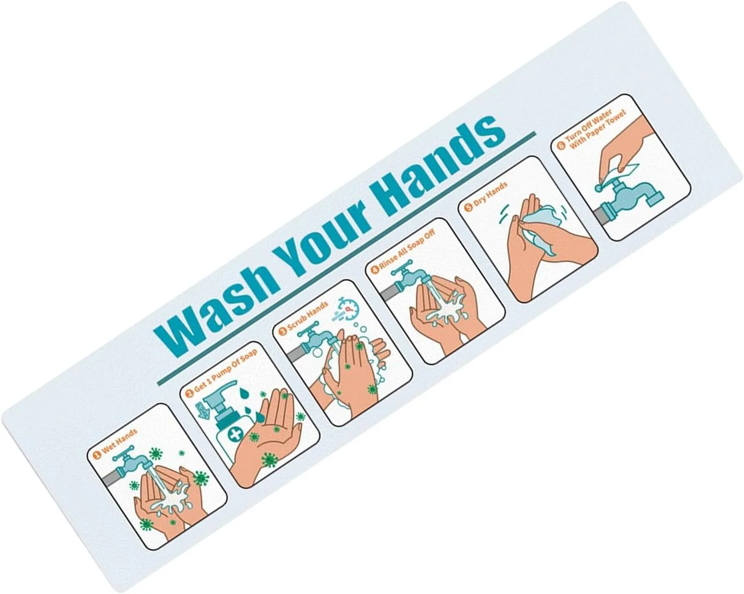 برچسب راهنمای شستشوی دست | علائم راهنمای شستشوی دست چسبی مات | استیکر بهداشتی راهنمای گام به گام، برچسب های اطلاع رسانی ایمنی برای سینک آشپزخانه، محل کار و رستوران