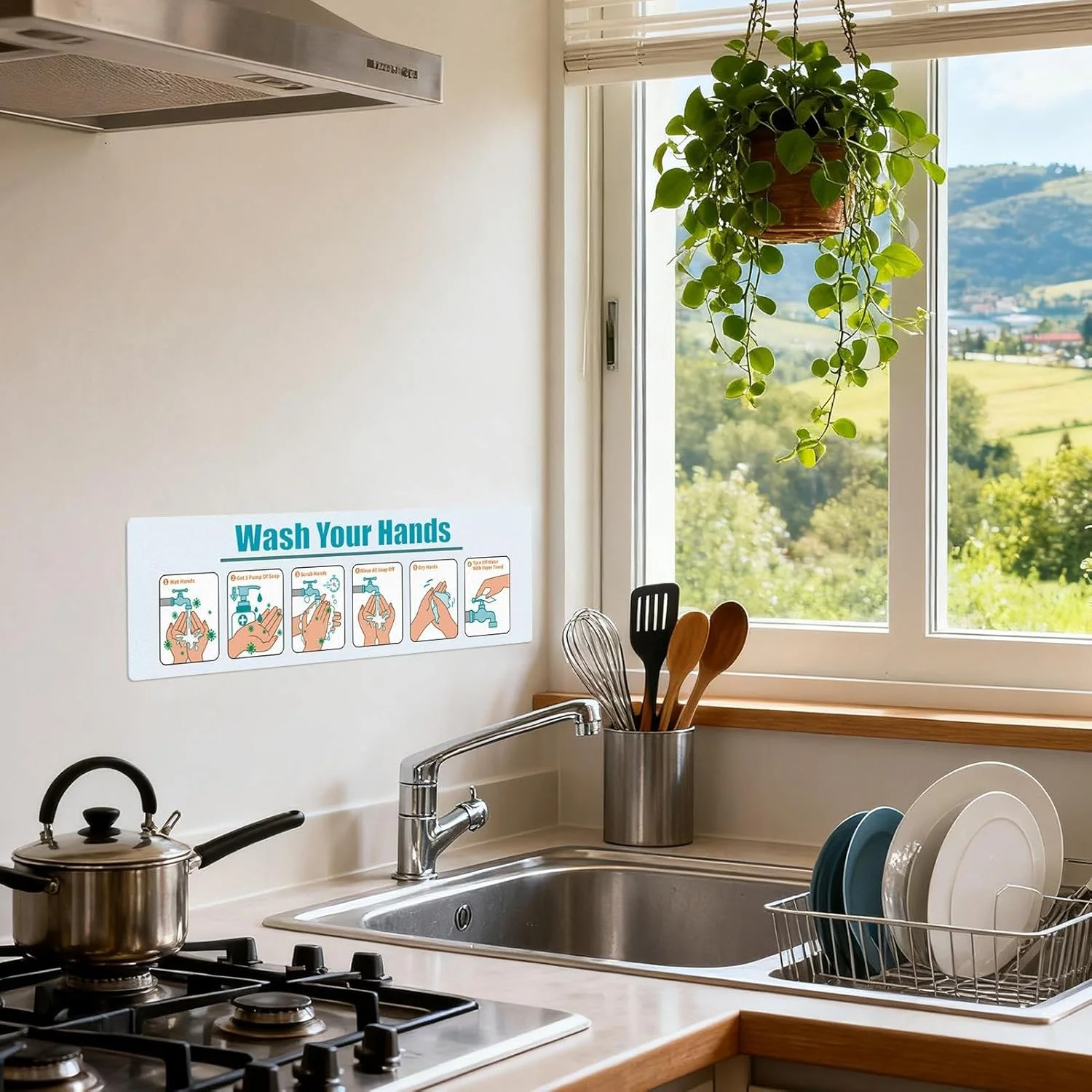 برچسب راهنمای شستشوی دست | علائم راهنمای شستشوی دست چسبی مات | استیکر بهداشتی راهنمای گام به گام، برچسب های اطلاع رسانی ایمنی برای سینک آشپزخانه، محل کار و رستوران
