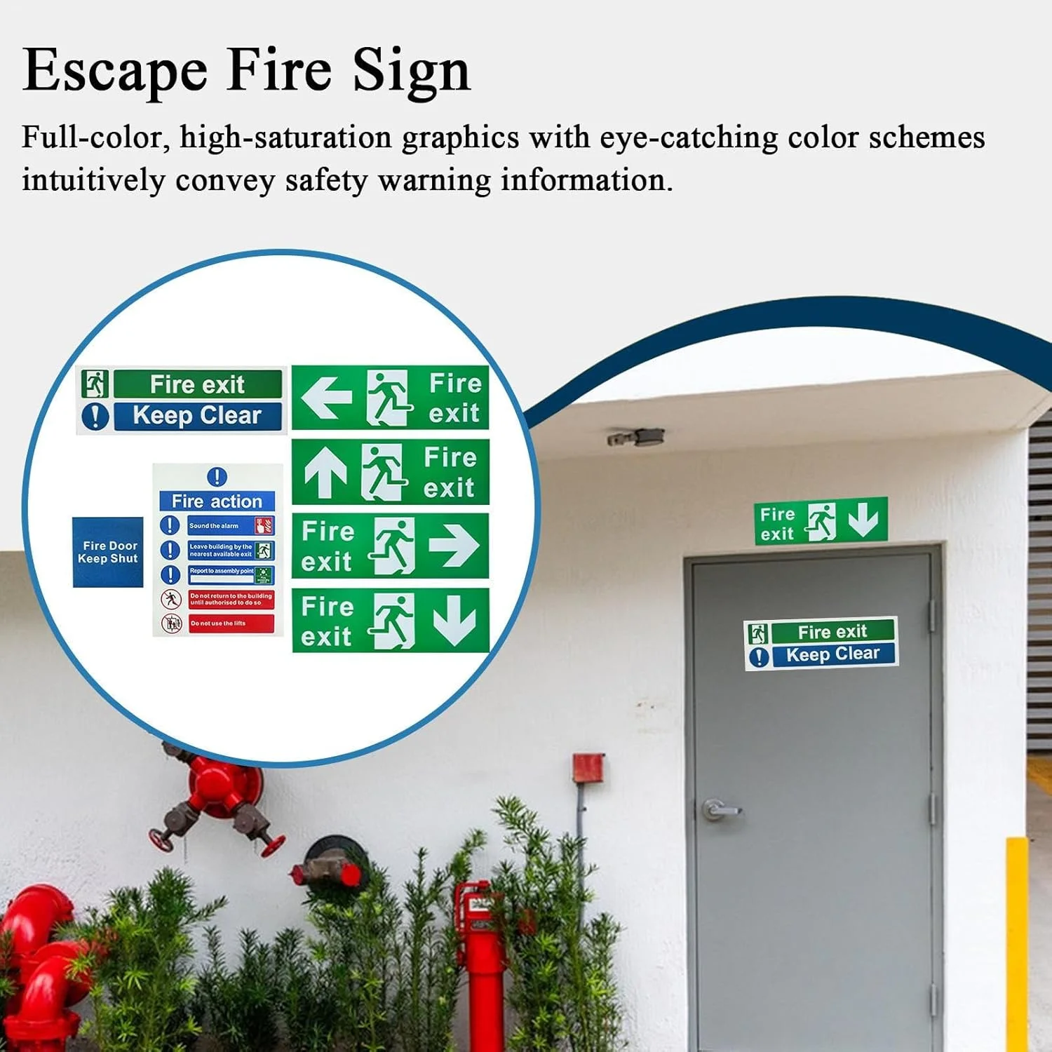 برچسب علامت خروج با پشت چسب دار، نشانگر راهنمای جهت دار برای ایمنی ساختمان، برچسب های اعلانات خود چسب برای درها و دیوارها، مناسب برای دفاتر، هتل ها، ساختمان های مسکونی