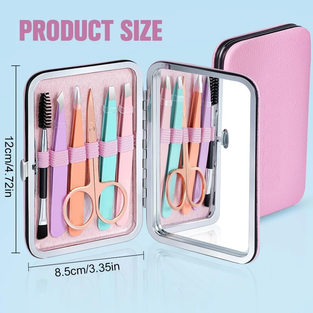 ست موچین KASTWAVE، موچین مژه استیل ضد زنگ، با کیف مسافرتی، قیچی و آینه، موچین دقیق برای موهای زیرپوستی، موهای صورت، برداشتن خرده ها، برای زنان و مردان