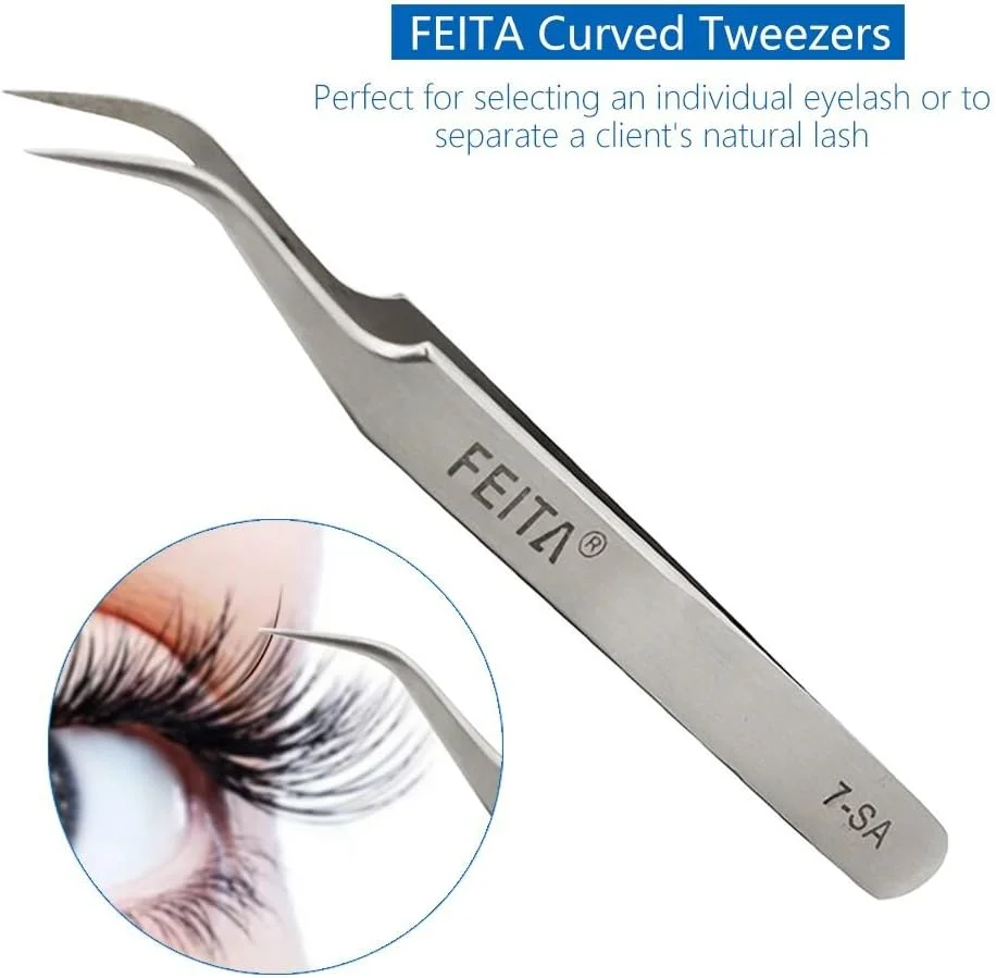 موچین مژه FEITA - ست موچین اکستنشن مژه دقیق - موچین های نوک تیز بسیار ظریف مستقیم و خمیده حرفه ای برای اکستنشن مژه - نقره ای - 2 عدد موچین مژه FEITA - ست موچین اکستنشن مژه دقیق - موچین های نوک تیز بسیار ظریف مستقیم و خمیده حرفه ای برای اکستنشن مژه - نقره ای - 2 عدد