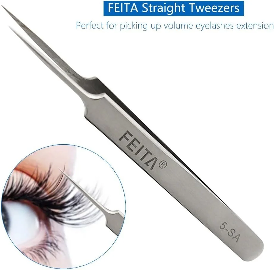 موچین مژه FEITA - ست موچین اکستنشن مژه دقیق - موچین های نوک تیز بسیار ظریف مستقیم و خمیده حرفه ای برای اکستنشن مژه - نقره ای - 2 عدد موچین مژه FEITA - ست موچین اکستنشن مژه دقیق - موچین های نوک تیز بسیار ظریف مستقیم و خمیده حرفه ای برای اکستنشن مژه - نقره ای - 2 عدد