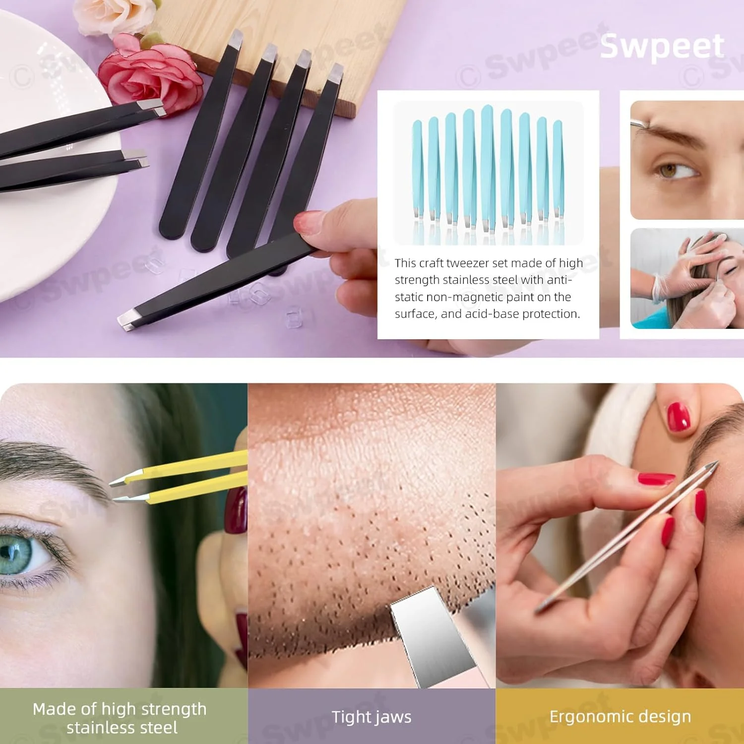 ست موچین ابرو اریب Swpeet شامل 12 عدد موچین مشکی 3.79 اینچی با نوک اریب از جنس استیل ضد زنگ، مناسب برای برداشتن حرفه ای موهای صورت، موچین های دقیق با نوک اریب برای آقایان و بانوان ست موچین ابرو اریب Swpeet شامل 12 عدد موچین مشکی 3.79 اینچی با نوک اریب از جنس استیل ضد زنگ، مناسب برای برداشتن حرفه ای موهای صورت، موچین های دقیق با نوک اریب برای آقایان و بانوان
