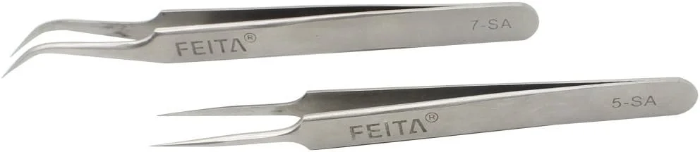 موچین مژه FEITA - ست موچین اکستنشن مژه دقیق - موچین های نوک تیز بسیار ظریف مستقیم و خمیده حرفه ای برای اکستنشن مژه - نقره ای - 2 عدد موچین مژه FEITA - ست موچین اکستنشن مژه دقیق - موچین های نوک تیز بسیار ظریف مستقیم و خمیده حرفه ای برای اکستنشن مژه - نقره ای - 2 عدد