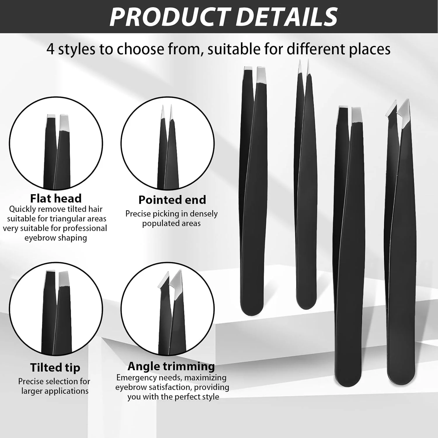 ست موچین 4 عددی برای موهای صورت زنان و مردان، موچین های دقیق برای برداشتن خرده ها، موچین ابرو