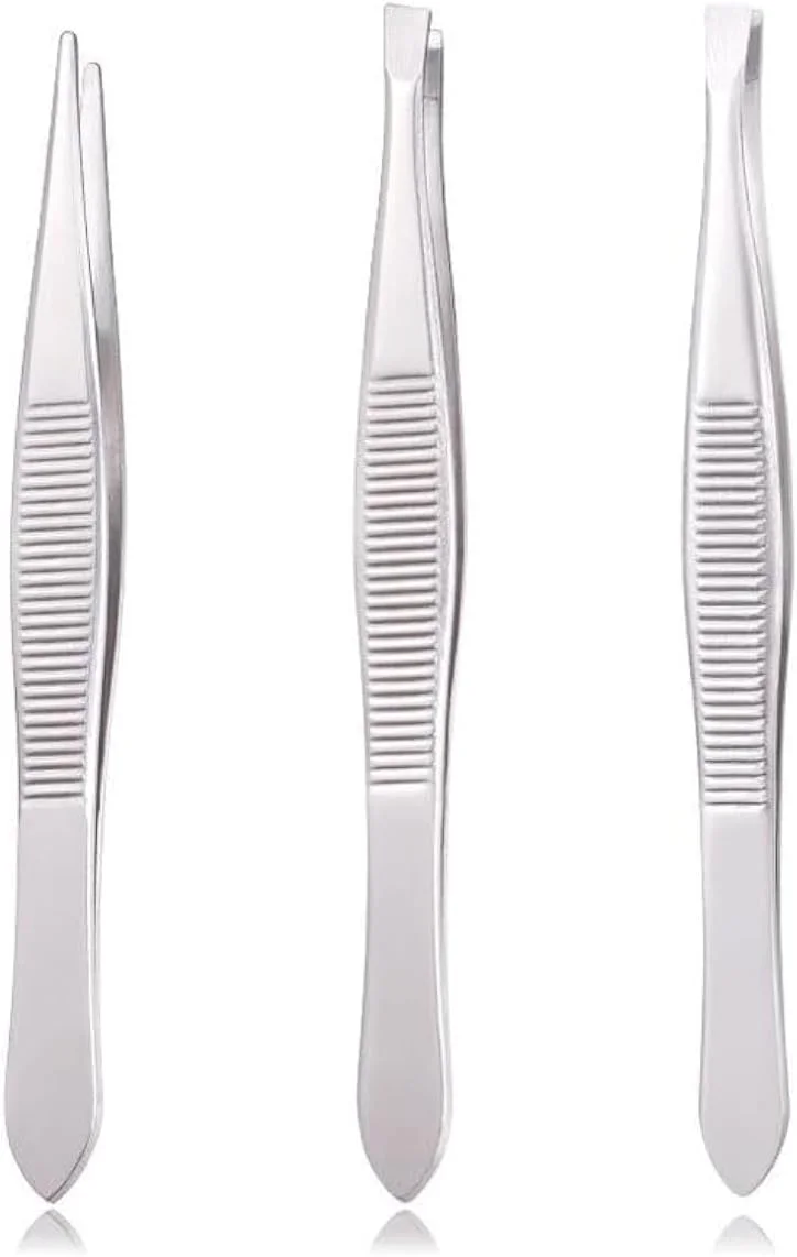 ست 3 عددی موچین نوک کج استیل ECVV | موچین نوک کج استیل، تخت، نوک تیز، ابزارهای دقیق و کاربردی برای برداشتن موهای ابرو ست 3 عددی موچین نوک کج استیل ECVV | موچین نوک کج استیل، تخت، نوک تیز، ابزارهای دقیق و کاربردی برای برداشتن موهای ابرو